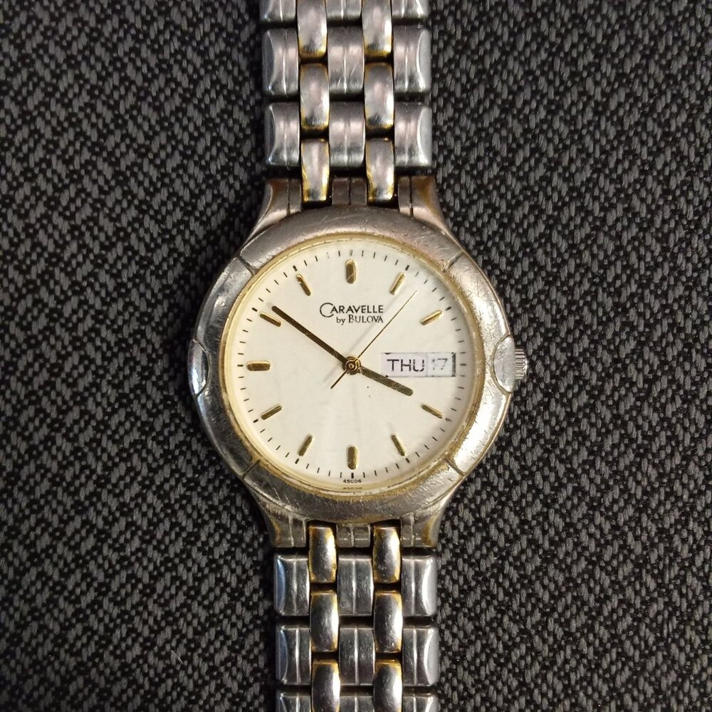 Caravelle By Bulova Mens Quartz Watch With Day/Date Display Stainless Steel Band